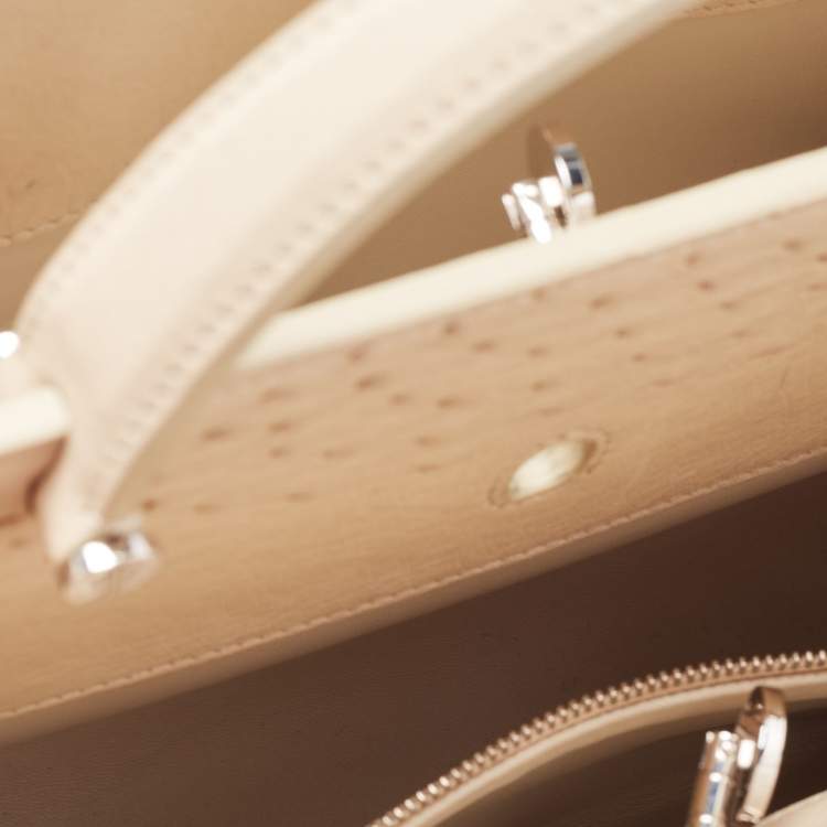 Pre Owned Loro Piana Light Beige Ostrich Odessa Top Handle Bag