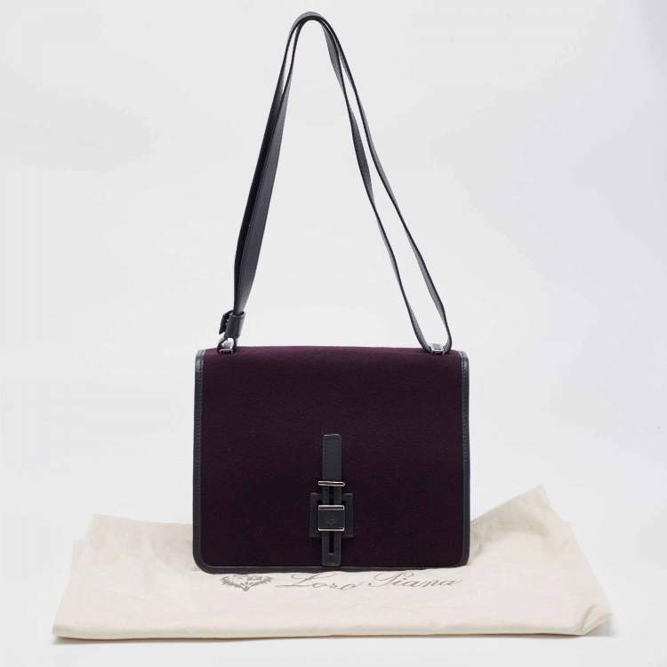 Pre Owned Loro Piana Purple/Navy Blue Felt and Leather Petite Lock-In Shoulder Bag