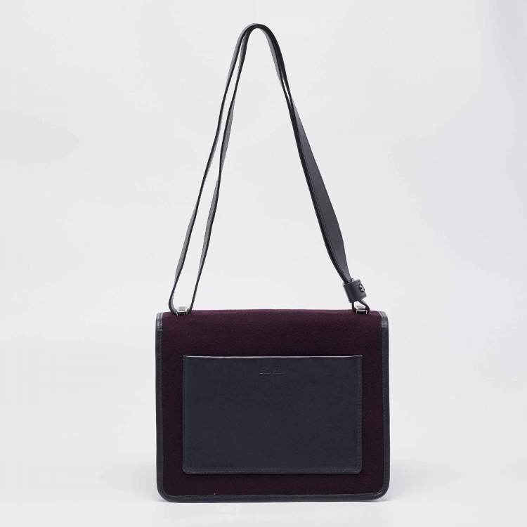 Pre Owned Loro Piana Purple/Navy Blue Felt and Leather Petite Lock-In Shoulder Bag
