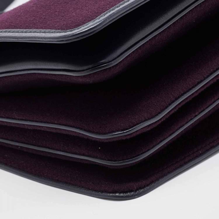 Pre Owned Loro Piana Purple/Navy Blue Felt and Leather Petite Lock-In Shoulder Bag