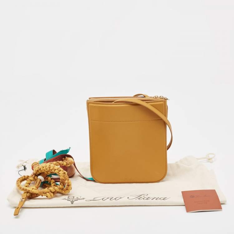 Pre Owned Loro Piana Yellow Leather And Suede My Way Crossbody Bag