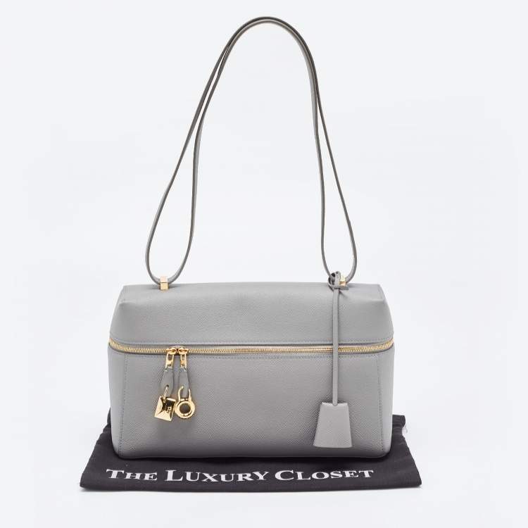 Pre Owned Loro Piana Grey Leather Extra Shoulder Bag