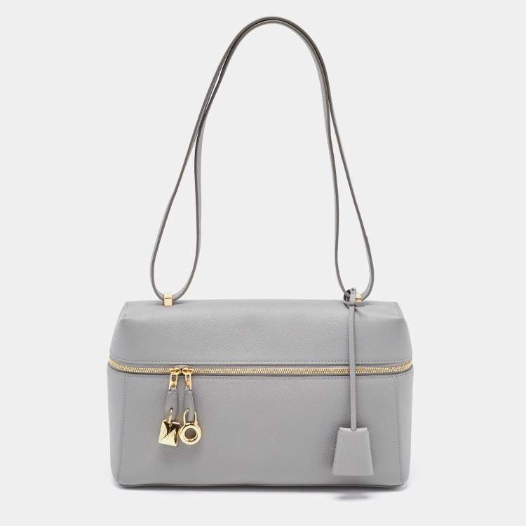 Pre Owned Loro Piana Grey Leather Extra Shoulder Bag