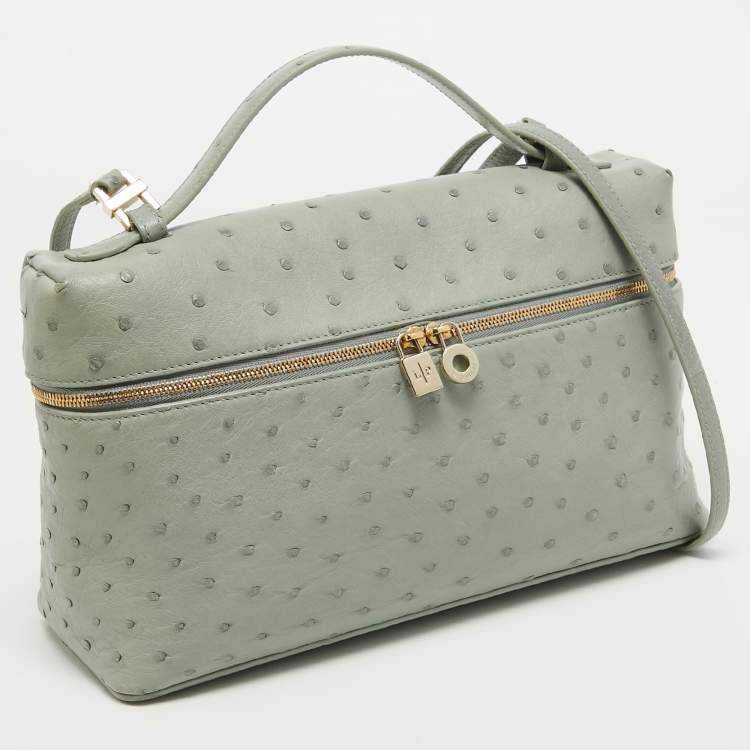Pre Owned Loro Piana Grey Ostrich Extra Pocket L27 Pouch