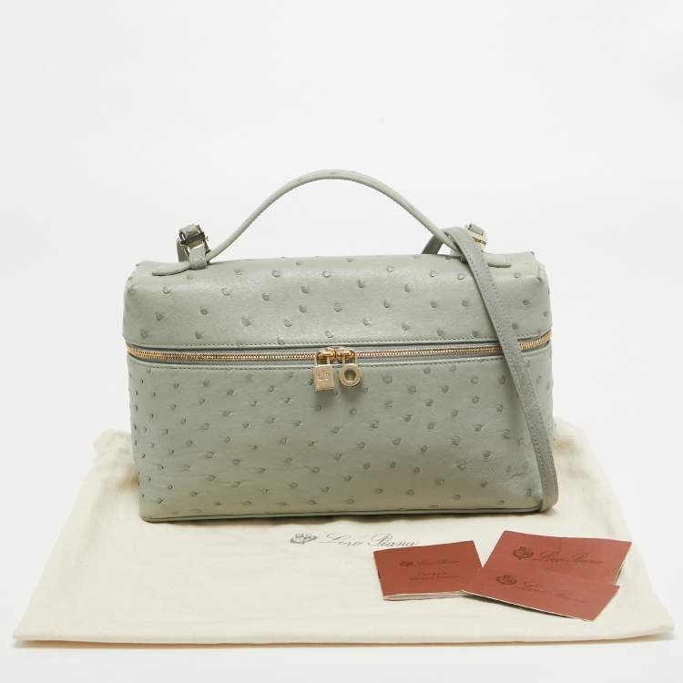 Pre Owned Loro Piana Grey Ostrich Extra Pocket L27 Pouch