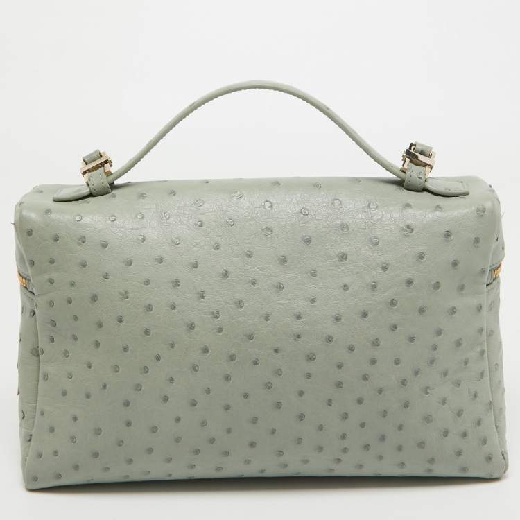 Pre Owned Loro Piana Grey Ostrich Extra Pocket L27 Pouch