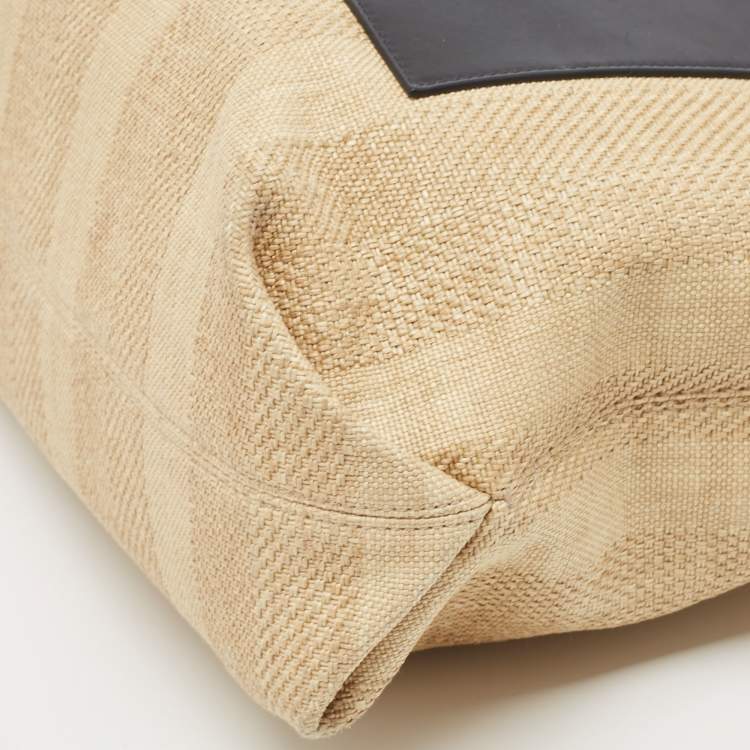Pre Owned Loro Piana Cream/Black Raffia and Leather Inside Out Tote