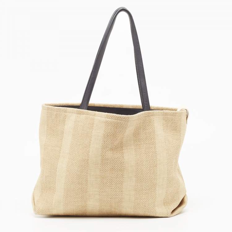 Pre Owned Loro Piana Cream/Black Raffia and Leather Inside Out Tote