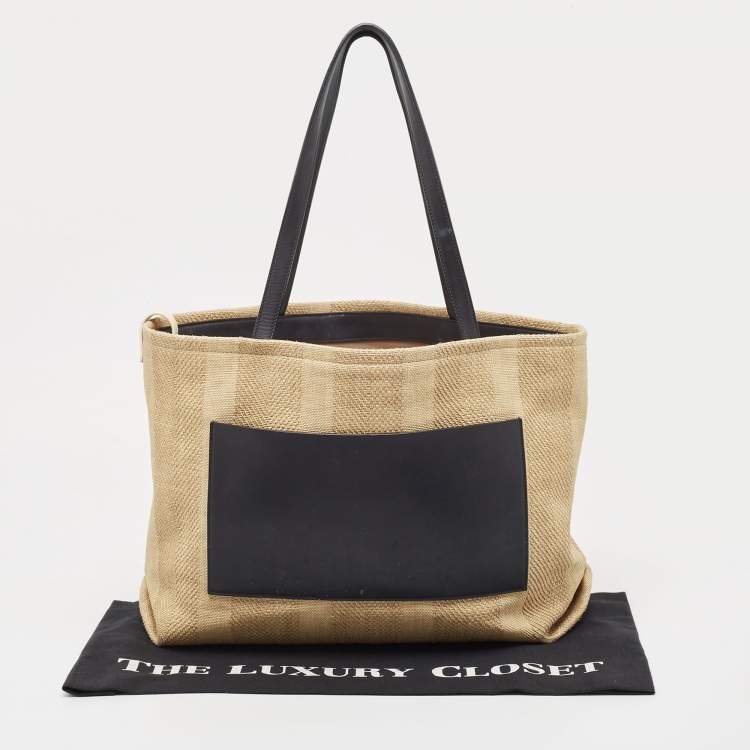 Pre Owned Loro Piana Cream/Black Raffia and Leather Inside Out Tote