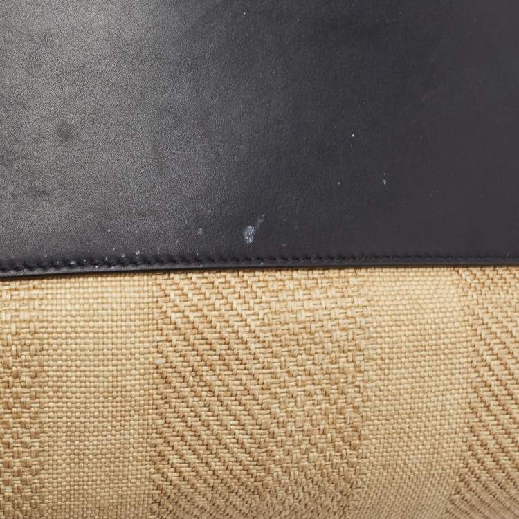Pre Owned Loro Piana Cream/Black Raffia and Leather Inside Out Tote