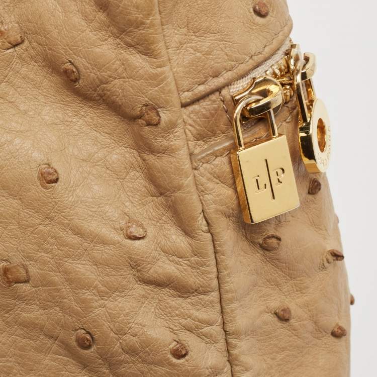 Pre Owned Loro Piana Beige Ostrich Extra Pocket L27 Pouch