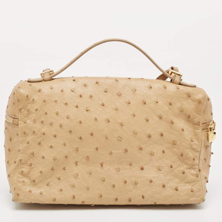 Pre Owned Loro Piana Beige Ostrich Extra Pocket L27 Pouch