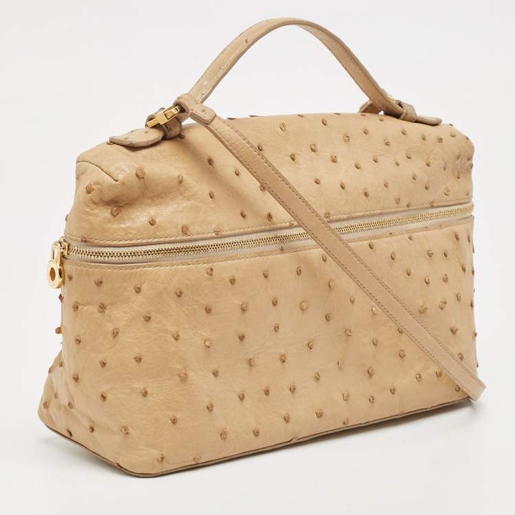Pre Owned Loro Piana Beige Ostrich Extra Pocket L27 Pouch
