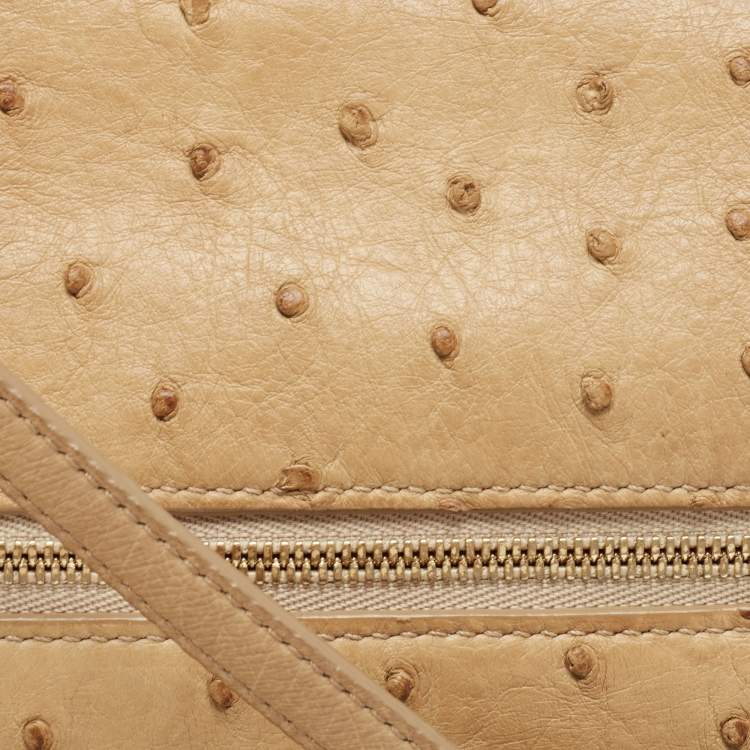 Pre Owned Loro Piana Beige Ostrich Extra Pocket L27 Pouch