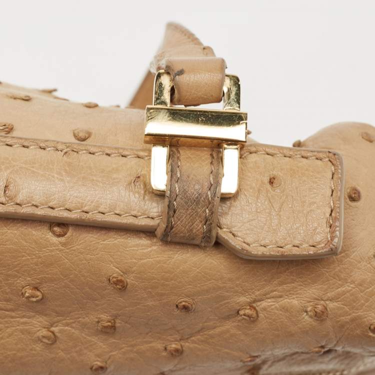 Pre Owned Loro Piana Beige Ostrich Extra Pocket L27 Pouch