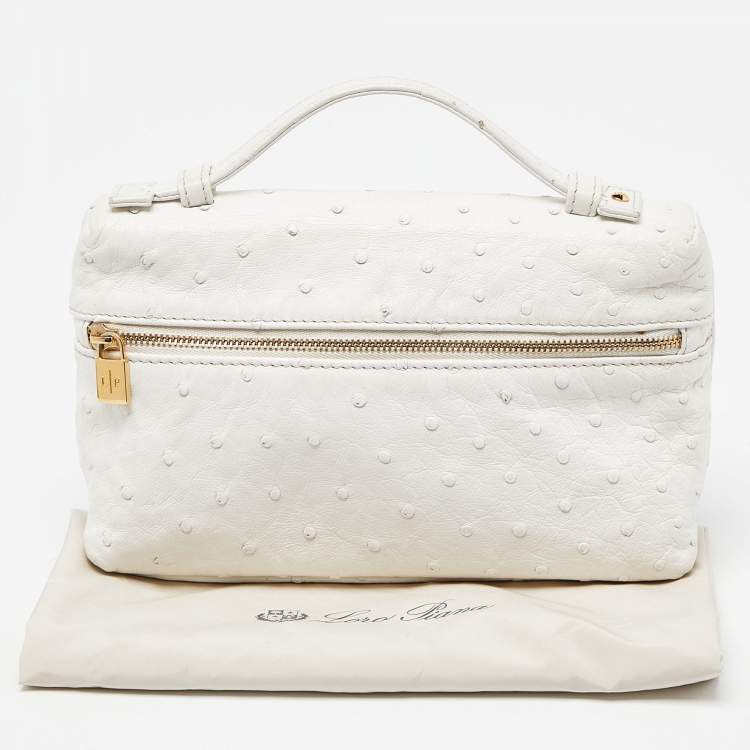 Pre Owned Loro Piana Off White Ostrich Leather Zip L19 Pouch