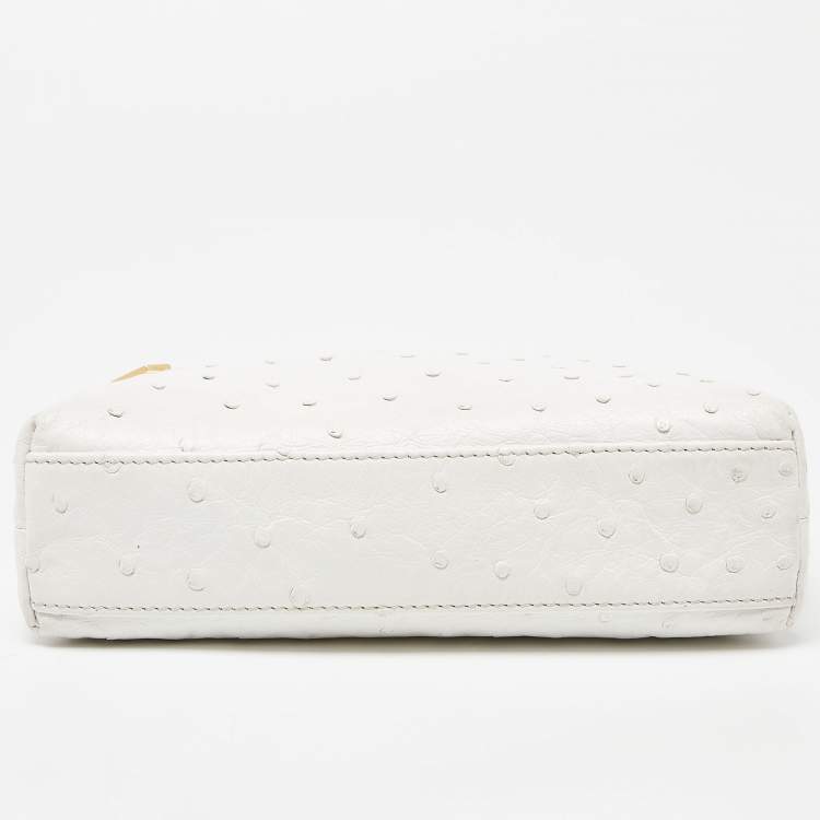 Pre Owned Loro Piana Off White Ostrich Leather Zip L19 Pouch