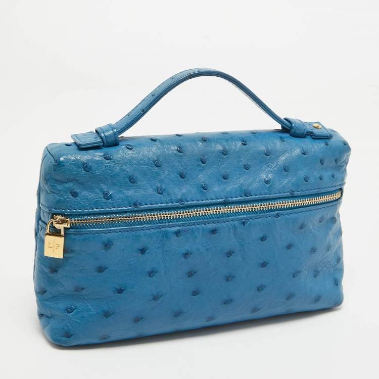 Pre Owned Loro Piana Blue Ostrich Leather Zip Pouch