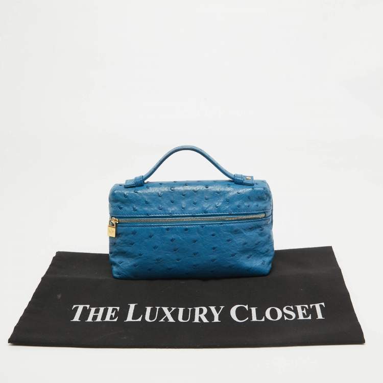 Pre Owned Loro Piana Blue Ostrich Leather Zip Pouch