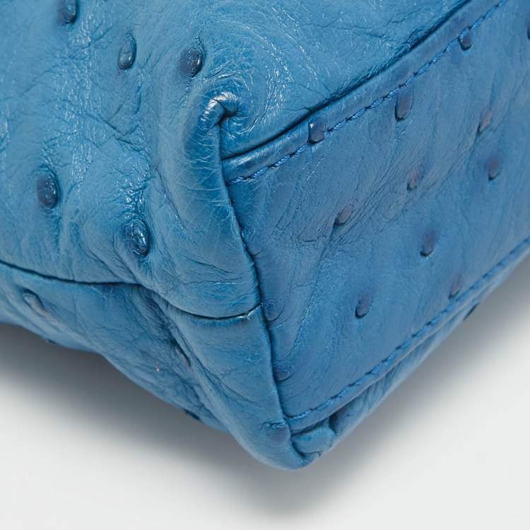 Pre Owned Loro Piana Blue Ostrich Leather Zip Pouch