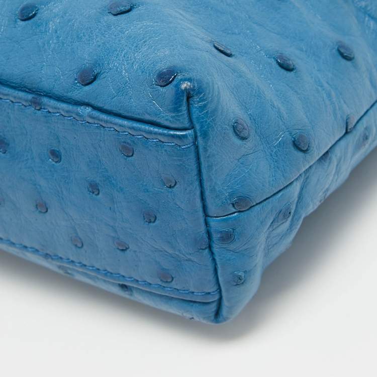 Pre Owned Loro Piana Blue Ostrich Leather Zip Pouch