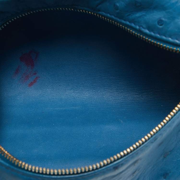 Pre Owned Loro Piana Blue Ostrich Leather Zip Pouch