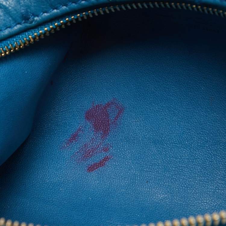 Pre Owned Loro Piana Blue Ostrich Leather Zip Pouch