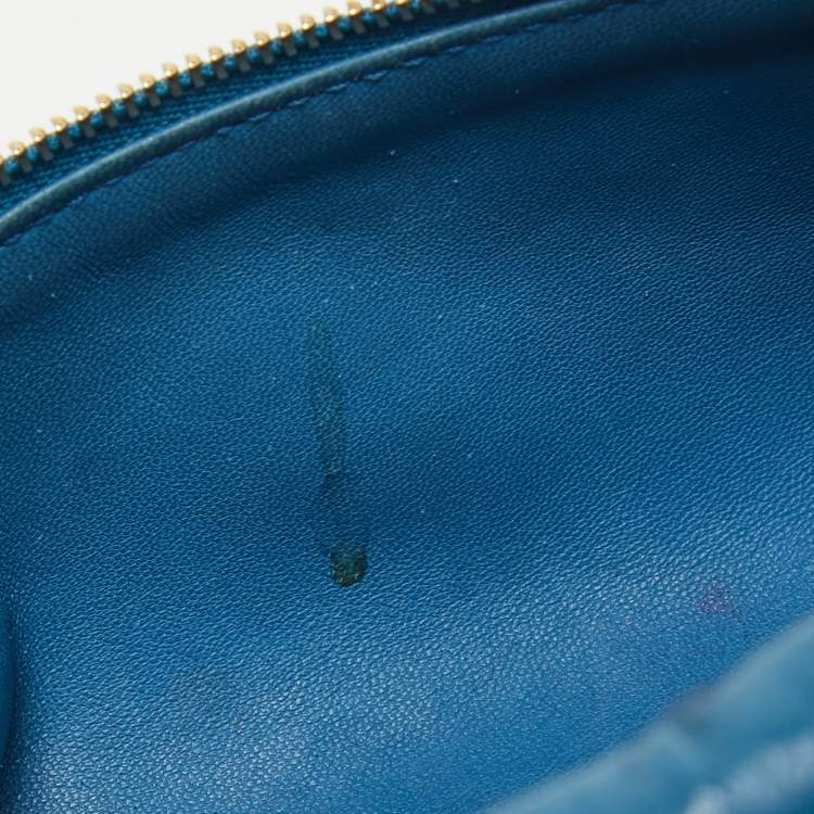 Pre Owned Loro Piana Blue Ostrich Leather Zip Pouch