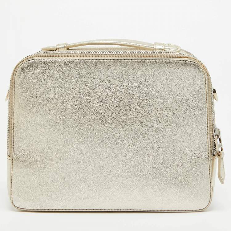 Pre Owned Loro Piana Metallic Gold Leather Mini Clui Crossbody Bag
