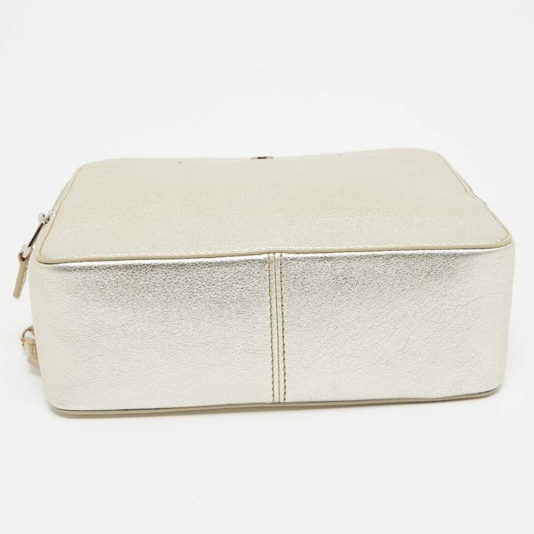 Pre Owned Loro Piana Metallic Gold Leather Mini Clui Crossbody Bag
