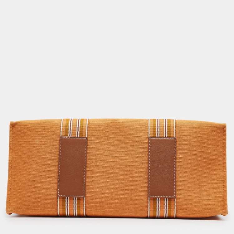 Pre Owned Loro Piana Orange Canvas The Suitcase Stripe East West Tote