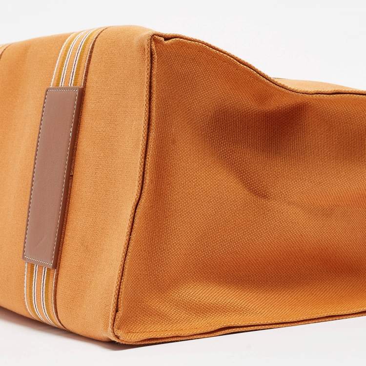 Pre Owned Loro Piana Orange Canvas The Suitcase Stripe East West Tote
