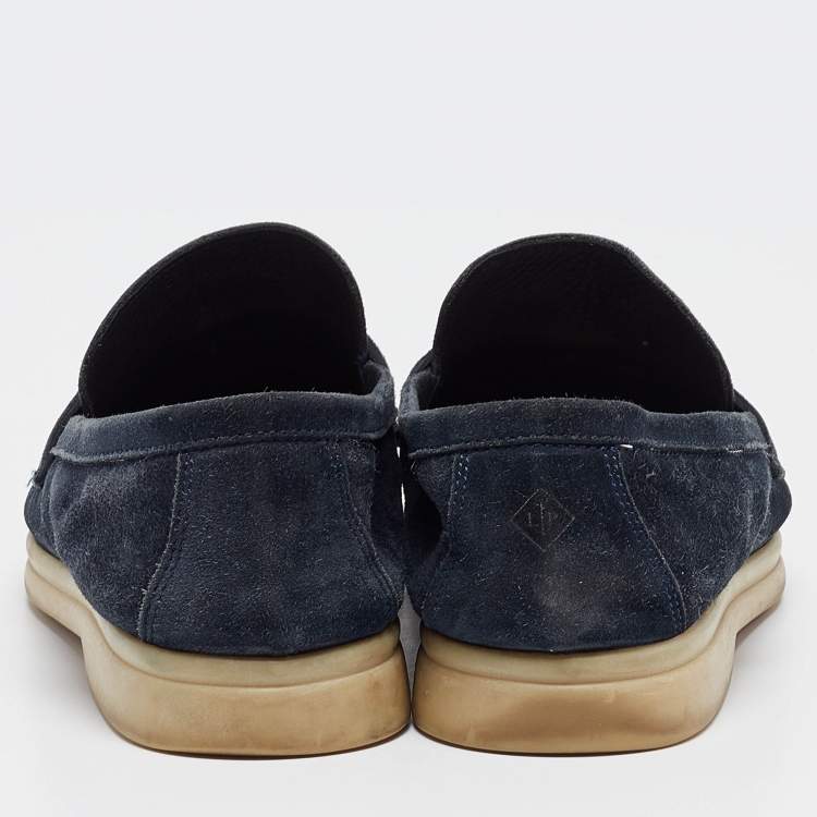 Pre Owned Loro Piana Navy Blue Suede Summer Charms Walk Loafers Size 36