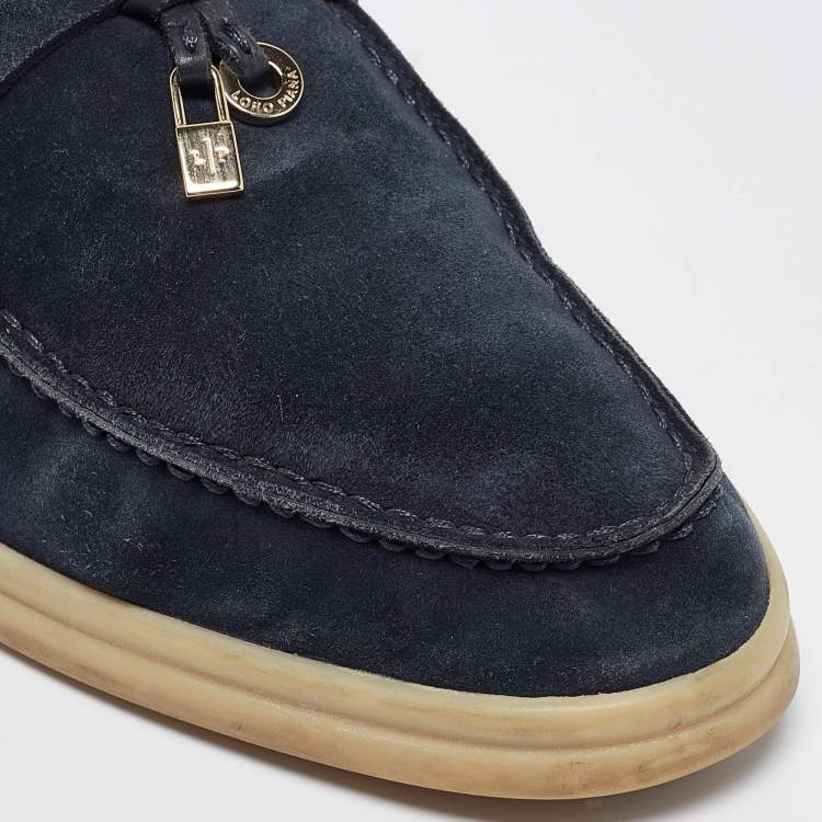 Pre Owned Loro Piana Navy Blue Suede Summer Charms Walk Loafers Size 36