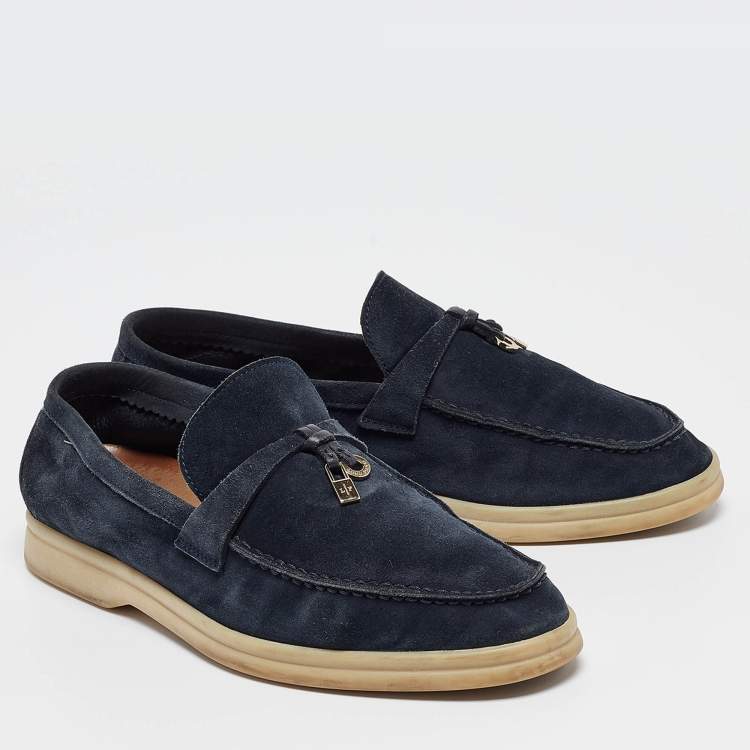 Pre Owned Loro Piana Navy Blue Suede Summer Charms Walk Loafers Size 36