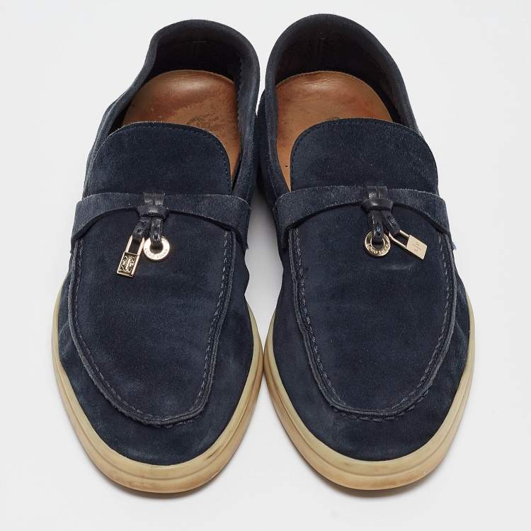 Pre Owned Loro Piana Navy Blue Suede Summer Charms Walk Loafers Size 36