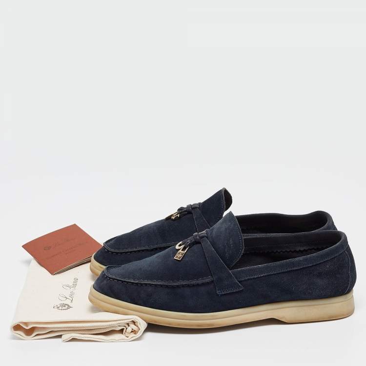 Pre Owned Loro Piana Navy Blue Suede Summer Charms Walk Loafers Size 36