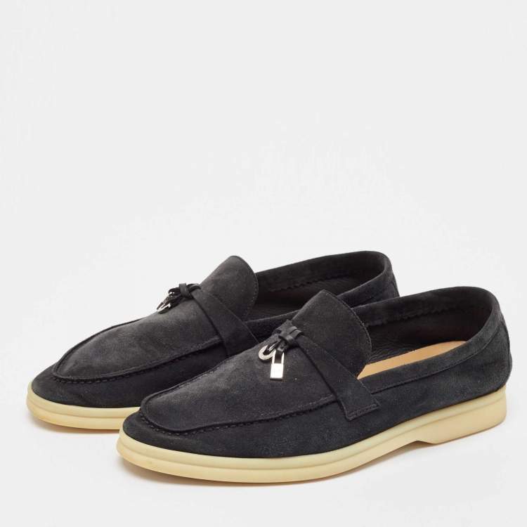 Pre Owned Loro Piana Black Suede Summer Charms Walk Loafers Size 38