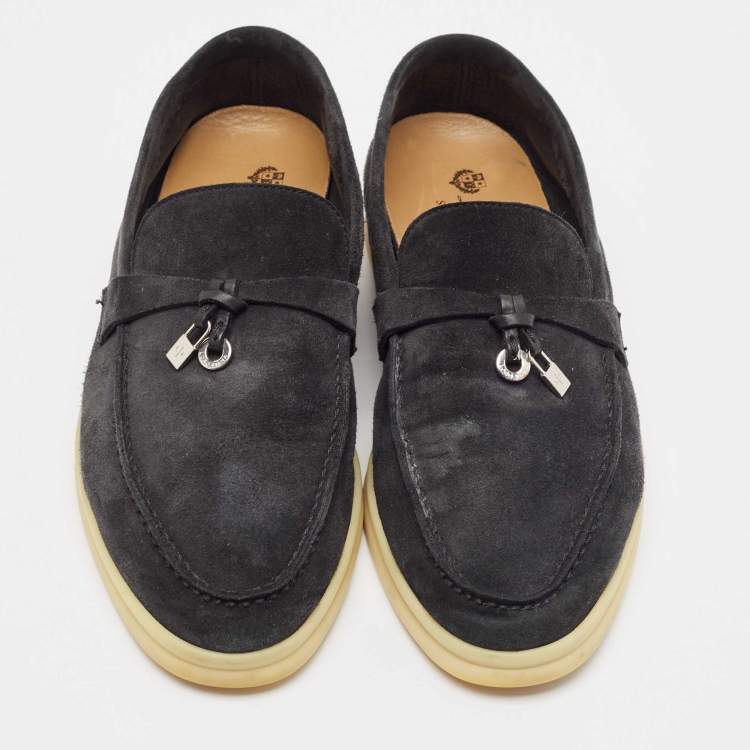 Pre Owned Loro Piana Black Suede Summer Charms Walk Loafers Size 38