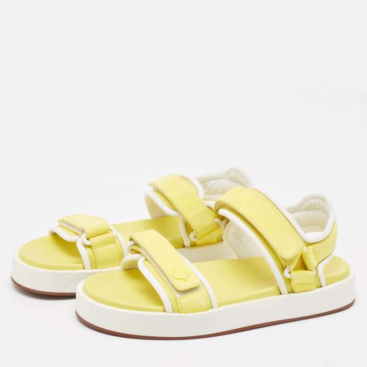 مملوكة مسبقًا Loro Piana Yellow/White Suede and Fabric Waikiki Sandals Size 37