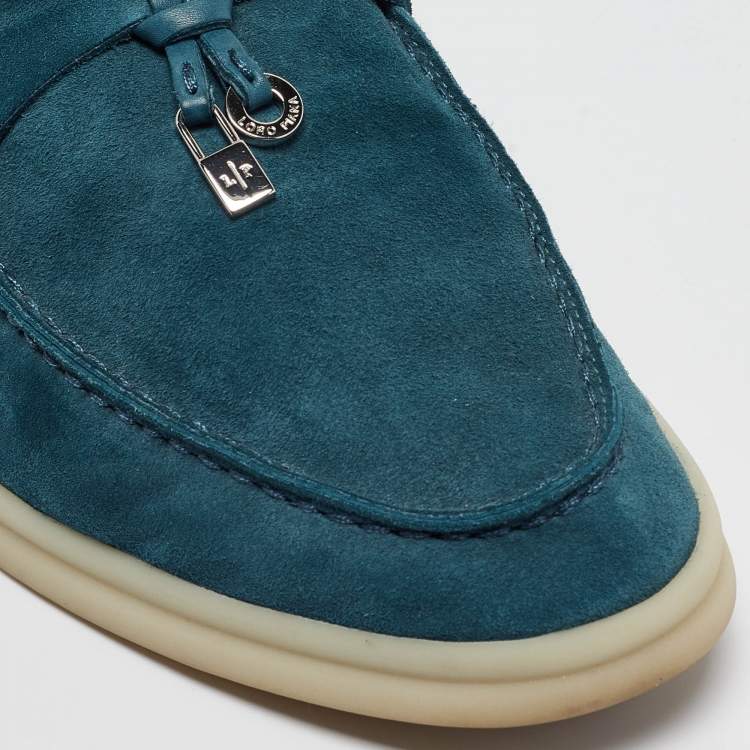 Pre Owned Loro Piana Blue Suede Summer Charms Loafers  Size 36