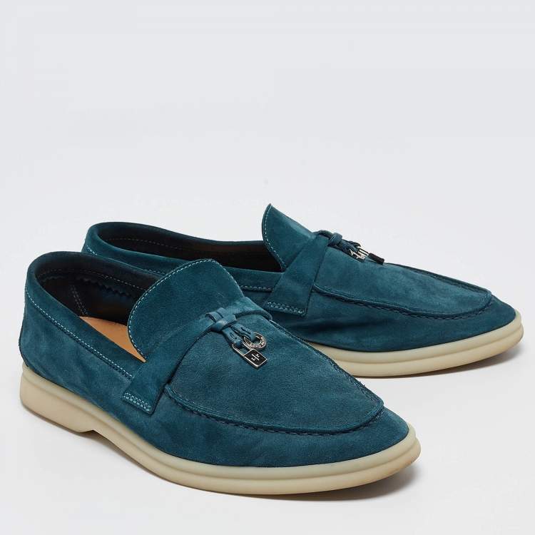 Pre Owned Loro Piana Blue Suede Summer Charms Loafers  Size 36