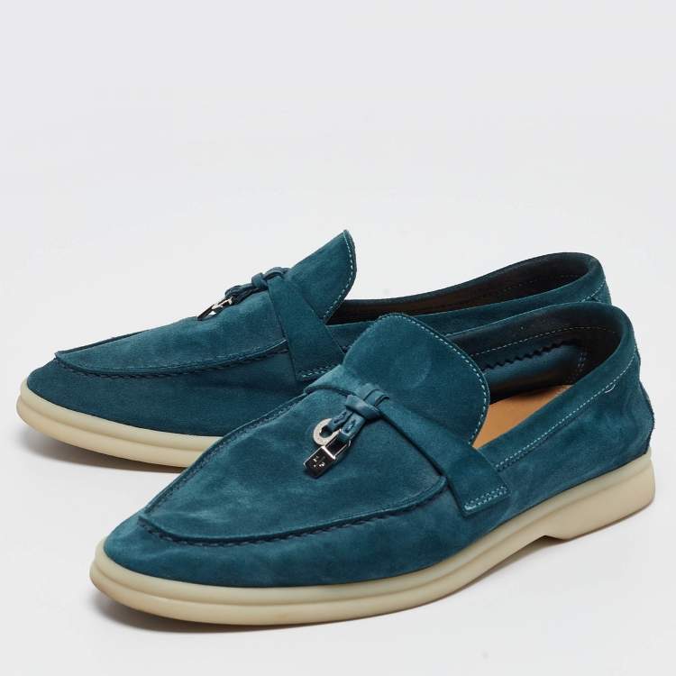 Pre Owned Loro Piana Blue Suede Summer Charms Loafers  Size 36