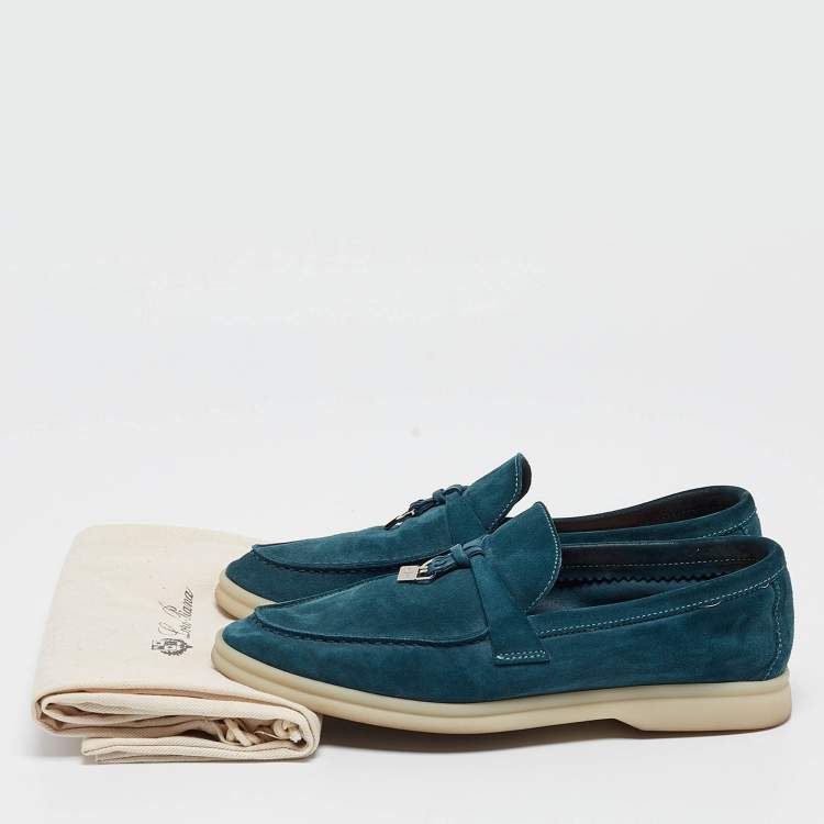 Pre Owned Loro Piana Blue Suede Summer Charms Loafers  Size 36