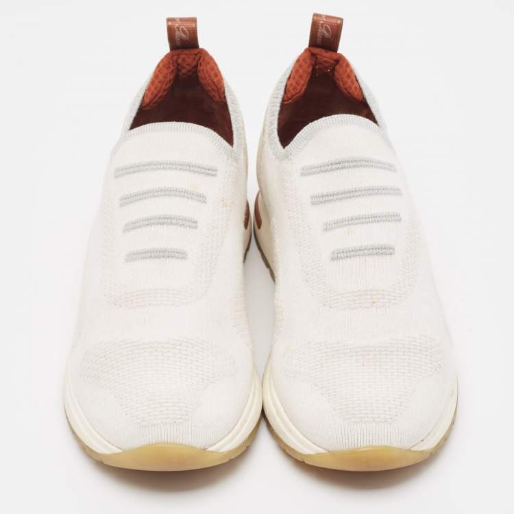 Pre Owned Loro Piana White Knit Fabric 360 Flexy Walker Sneakers Size 37