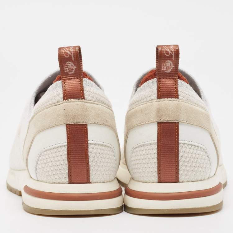 Pre Owned Loro Piana White Knit Fabric 360 Flexy Walker Sneakers Size 37