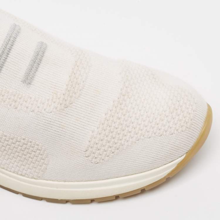 Pre Owned Loro Piana White Knit Fabric 360 Flexy Walker Sneakers Size 37