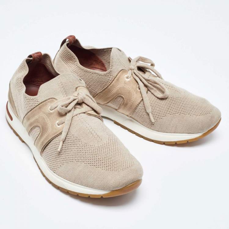 Pre Owned Loro Piana Beige Suede and Fabric Lady Flexy Walk Low Top Sneakers Size 38.5