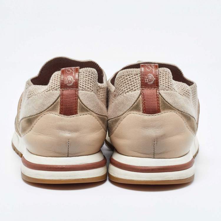 Pre Owned Loro Piana Beige Suede and Fabric Lady Flexy Walk Low Top Sneakers Size 38.5