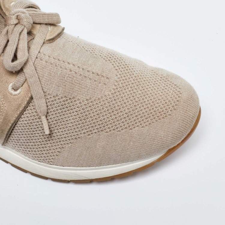 Pre Owned Loro Piana Beige Suede and Fabric Lady Flexy Walk Low Top Sneakers Size 38.5